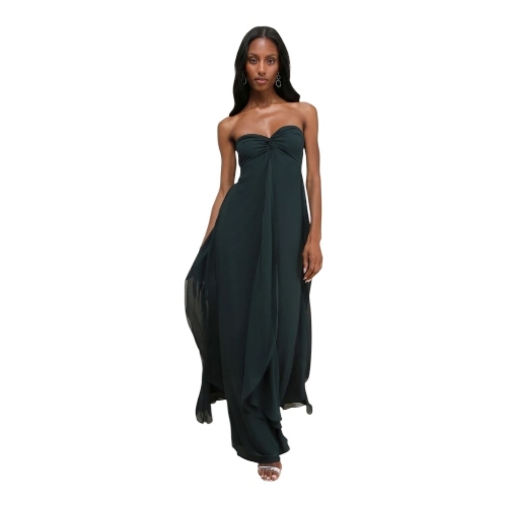 Lulus Intricate Perfection Emerald Green Ruffle Strapless Maxi Dress Size XL NWT